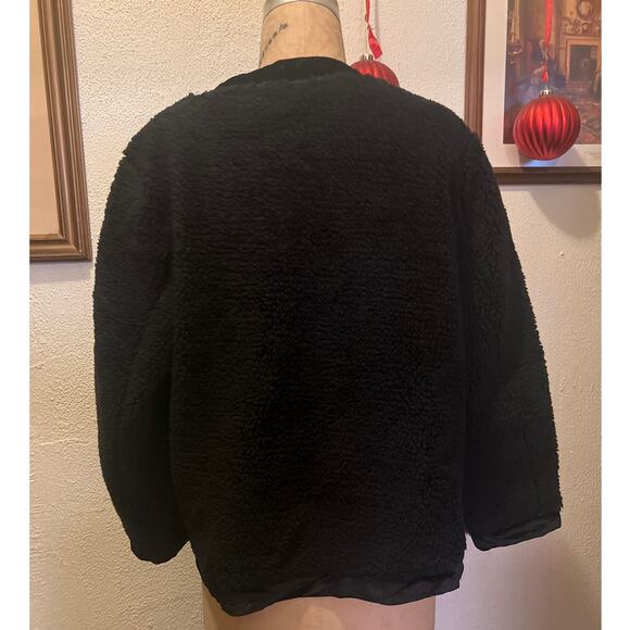 Women’s Black Fuzzy Faux Fur Velvet Trim Button Down Cardigan Sweater Size M - Picture 2 of 10
